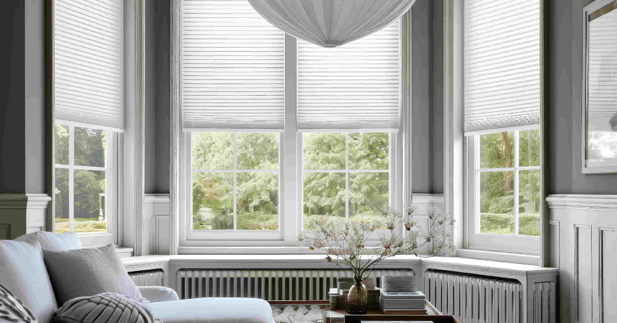 Modern living room featuring pleated shades in Santa Rosa Beach, FL